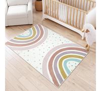 STARUIA Boho Rainbow Rug for Kids Room, 4x6 Washable Nursery Rug for Girls Bedroom Princess Castle, Soft Kids Carpet Non-Slip Area Rug for Classroom Playroom Tent