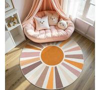 STARUIA Boho Sun Round Washable 6Ft Area Rug for Living Room, Soft Non-Slip Boho Rainbow Kids Nursery Orange Throw Rug Carpet for Bedroom, Circle Colorful Kitchen Rug for Classroom Office Dining Room