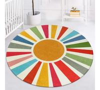 STARUIA Boho Washable Round Area Rug 5 Ft for Bedroom, Rainbow Circle Kids Rug, Non-Slip Soft Sunshine Carpet for Office, Dorm, Nursery, Sofa, Living Room Corner