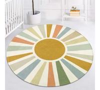 STARUIA Boho Washable Rug 5 Ft Round Area Rug for Bedroom, Rainbow Circle Kids Rug for Office, Non-Slip Circluar Carpet Soft Sunshine Rug for Dorm Nursery Sofa Living Room Corner