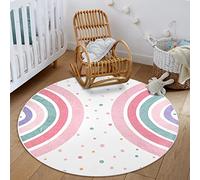 STARUIA Pink Rainbow Polka Dots 47"x47" Round Area Rug for Kids Room, Nursery, Playroom
