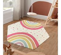 STARUIA Rainbow Rug for Baby Girls Bedroom, 55"x47" Washable Area Rug for Princess Tent Castle, Hexagon Non-Slip Nursery Rug Ultra Soft Play Carpet for Kids Room Playpen Dorm