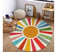 STARUIA Round Boho Rug 6 Ft Washable Round Area Rug for Playroom, Sunshine Circle Rug for Kids Room, Non-Slip Circluar Rainbow Carpet Soft Large Kids Rug for Classroom Dorm Bedroom