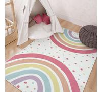 STARUIA Washable Rainbow Area Rug for Girl Nursery, Small 3X5 Colorful Kids Rug for Bedroom, Non-Slip Soft Polka Dot Carpet for Classroom Playroom Tent Castle