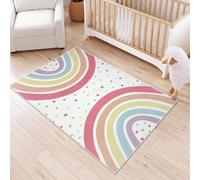 STARUIA Washable Rainbow Area Rug for Girls Bedroom, Colorful 4x6 Nursery Kid Room Rug, Non-Slip Soft Polka Dot Carpet for Classroom Playroom Tent Castle