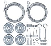 Starvast 20Pcs Garage Door Cable and Pulley Kit, Including 2 Pairs of Galvanized Aircraft Cables and 4pcs Heavy Duty 3" Pulley Sheaves, 2 Sets of Pulley Forks, 2 Three-Eye Splints 2s Hooks