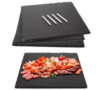 STARVAST 4 Pcs Slate Cheese Boards 11 x 11 Inch Square Charcuterie Boards Natural Slate Stone Plate Tray with Soapstone Chalk, Gourmet Serving Platter for Meats, Fruits, Parties, Appetizers