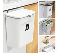 STARVAST Hanging Waste Bin with Lid, 9 Litres, Small Waste Bin, Hanging Kitchen, Compost Bin, Kitchen Hanging Rubbish Bin for Hanging, Wall Mounted for Motorhome, Bathroom - White
