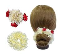 Starvis 2 pcs Scented Jasmine Mogra Rose Gajra plain white Phool Hair Accessories For Women & Girls - Juda Accessories Hair Flower Bun Fake Artificial Gajra Scrunchies Rubber Band