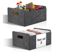 Starvortex 2Pack Felt Storage Basket, Foldable Fabric Storage Box with Handle, Wardrobe Storage Boxes, Drawer Organiser Clothes, Small Grey Storage Basket for Shelves Bedroom Office