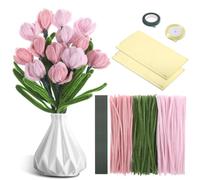 Starvortex 320-Piece Pipe Cleaners for Crafts, Flowers, Pink Tulip Pipe Cleaner, Craft Set with Florist Crepe, 30 cm Flexible Thickened Chenille Wire, Pipe Cleaner Craft Set for DIY Decorating