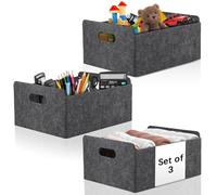 Starvortex 3Pack Felt Storage Basket, Foldable Fabric Storage Box with Handle, Wardrobe Storage Boxes, Drawer Organiser Clothes, Small Grey Storage Basket for Shelves Bedroom Office