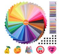 Starvortex 50 Pcs Coloured Felt Fabric, A4 Felt Sheets for Crafting, Durable Felt Squares 20cm x 30cm, Rainbow Felt Squares for Craft with Threads & Decor Eyes, DIY Craft Materials for Girl Boy Kid