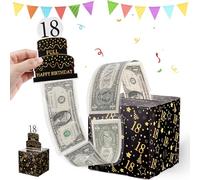 Starvortex Birthday Money Box Cash Gift Pull, Black Gold 18th Birthday Gifts, Unforgettable Thick Money Out Gift Box