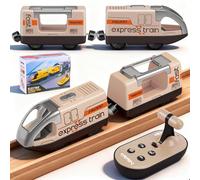 Starvortex Electric Train Set, Motorised Battery Trains for Brio Accessories Wooden Track, Remote Control Train Compatible with Brio Thomas Railway, Gift-boxed Trains Set Brown