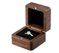 Starvortex Solid Walnut Engagement Ring Box, 5.5x5.5x3.5 cm Wedding Wooden Small Ring Box, Elegant and Retro Personalised Ring Case with Single Slot for Wedding Day Ceremony