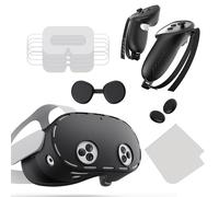 STARWARE Silicone Case Set for Oculus Quest 3S, 6-in-1 VR Accessory Protection - Headset Shell Cover, Touch Controller Grips, Lens Protector and Joysticks (Black)