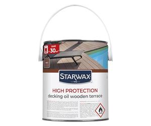 STARWAX - High Protection Saturator for Wooden Decking - Nourishes, Enhances, Protects - Anti-Stain and Anti-Grease - Enriched in Tung Oil - Withstands UV Rays and Water - Teak Shade - 2.5L