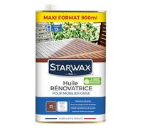 STARWAX - Renovating Oil for grayed Wooden Garden Furniture - Re-Stains - Nourishes and Protects Dried-Out Wood - Slows Down graying - Matt Teak Color - Maxi Format 900ml - 13m²