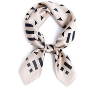 STARWHISPER 100% Pure Mulberry Silk Square Scarf27 x27 Lightweight Neckerchief Hair Scarf Headscarf Night Sleeping, Beige Black Geometry, 27 x 27 inches