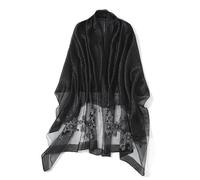 STARWHISPER Women's Elegant Silk Wool Blended Scarf Shawl Wrap for Wedding and Evening Party Dress Embroidered Pashmina, D-black, One Size