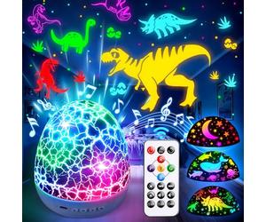 Staryou Creative Easter Gifts Children, 15 Music Night Light Knder Dinosaur Toy, 3 Films + 31 Colours Dino Lamp, Remote Control + Brightness + Timer Dino Egg, Starry Sky Projector Children