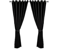 Starz Blackout 2PCS Super Soft Thermal Insulated Eyelet Window Curtains for Living Room Bedroom Home Office Fashion Decoration Drop Noise Reduce 2 Panels Curtain UK (Black, 46x90)