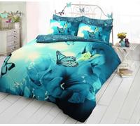 Starz Butterfly Teal Print Duvet Cover Set - Luxury Modern 3D Print Effect, Poly Cotton Quilt Bedding Set With Pillow Cases, Easy Care (Single)