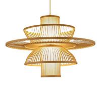 STARZE Bamboo Ceiling Pendant Light New Chinese Style Lantern Pendant Lamp Dome Large Bamboo Wicker Chandelier Fixture Multi-layer Shade Round Ceiling Lighting for Living Room Bedroom Kitchen Hallway