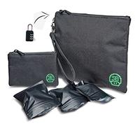 Stash Bros Smell Proof Bag - Mini & Large Smell Proof Container + 3 Smell Proof Baggies & Lock - Accessories with Activated Carbon Lining