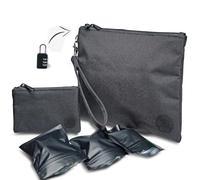 Stash Bros Smell Proof Bag - Mini & Large Smell Proof Container + 3 Smell Proof Baggies & Lock - Accessories with Activated Carbon Lining (Blacked Out Logo)