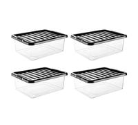STASH’D STORAGE 30L or 50L Plastic Storage Box with Lid - Pack of 3 or 4 Stackable Large Clear Storage Boxes - Durable for Home, Office & Garage Organisation (Black, 30 Litre Underbed (4 Pack))