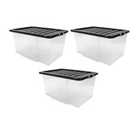 STASH’D STORAGE 30L or 50L Plastic Storage Box with Lid - Pack of 3 or 4 Stackable Large Clear Storage Boxes - Durable for Home, Office & Garage Organisation (Black, 50 Litre (3 Pack))