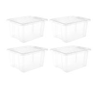 STASH’D STORAGE 30L or 50L Plastic Storage Box with Lid - Pack of 3 or 4 Stackable Large Clear Storage Boxes - Durable for Home, Office & Garage Organisation (Clear, 30 Litre (4 Pack))