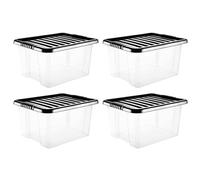 STASH’D STORAGE 30L or 50L Plastic Storage Box with Lid - Pack of 3 or 4 Stackable Large Clear Storage Boxes - Durable for Home, Office & Garage Organisation (Black, 30 Litre (4 Pack))