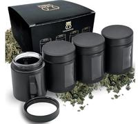 Stash Jar Smell Proof Container (4 oz) Viewing Jars for Herbs, Spices, Coffee, Teas & More, Air Tight Jar, Thick UV Protection Glass, Smell Proof Herb Storage (Set of 4) (Matte Black)