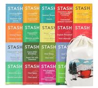 Stash Tea Sampler Variety Pack - 40 Count Assorted Tea Bags in Handmade Cotton Pouch | 18 Flavors Black Green Herbal Fruit Tea for Tea Lovers, Mom, Dad, Wife, Husband, Family, Friends