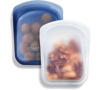 Stasher Bag Premium Silicone Reusable Food Bags, Pack of 2, Clear + Blue | Versatile Food Bag, Lunch Bag, Travel Container, Spout & Dishwasher Safe, 355 ml