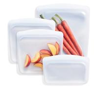 Stasher Multipack (Clear) | Pack of 4 Reusable Freezer Bags in 3x Different Sizes | Silicone Plastic Food Bags For Travel and Food Storage