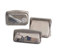 Stasher Reusable Silicone Makeup Bag, Storage Bag Organizer, Dishwasher Safe, Leak-Free, Bundle 3-Pack, Taupe, MP302A