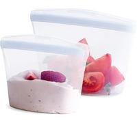 Stasher Reusable Silicone Storage Bag, 2 Pack Bowls (Clear), Food Prep Containers, Lunch, Travel, Makeup, Gym Bag, Freezer, Oven