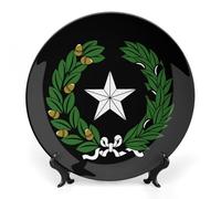 State Arms of Texas Printed Bone China Decorative Plate Ceramic Decorative Plate with Display Stand for Home Wall Decor