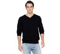 State Cashmere Men's 100% Pure Cashmere Jumper Long Sleeve Pullover V Neck Sweater-L-Black