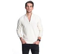 State Cashmere Men's 100% Pure Cashmere Jumper Pullover Half Zip Mock Neck Sweater White