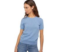 State Cashmere Short Sleeve Crewneck Top Jumper Top 100% Pure Cashmere Round Neck Pullover Sweater Knitted Tee for Women (Large, Baby Blue)