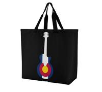 State Flag of Colorado Music Guitar Large Shopping Bag Grocery Bags Tote Handbag for Work Beach Travel