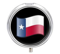 State Flag of Texas Round Pill Organizer | Mini 3 Compartment Portable Pill Box Push Button Travel Medication Case for Men Women
