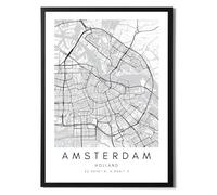 State Media Vision Amsterdan Map Poster Individual Set, Minimalist Bedroom or Living Room Print, Housewarming Gift (Amsterdam, A4 Black Framed)