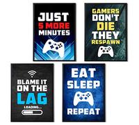 State Media Vision Boys Bedroom Video Gaming Theme Wall Art Print Inspirational Quotes, Funny Set of 4 Stylish Design Gaming Poster For Kids Boys Room (Set 1, A3)