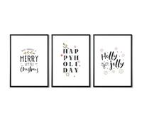 State Media Vision Christmas Prints Wall Art, Set of 3 Happy Holidays Home Decor Posters, A4 and A3 Size, Framed or Unframed Wallart (Happy Holidays Set, A4 Size)